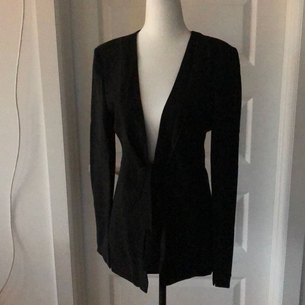 Black Deep V Tie Blouse